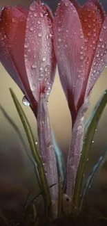 Close-up of dew-covered pink blossoms.