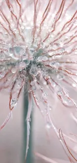 Close-up of dewy petals with water droplets on a soft pink flower background.