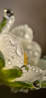 Close-up of a flower with dewdrops on its petals, nature theme wallpaper.