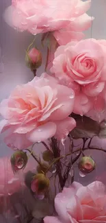 Dewy pink roses with raindrops mobile wallpaper.