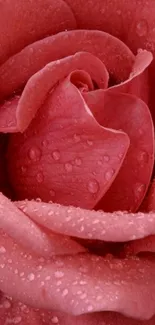 Close-up of a pink rose with dewdrops, perfect for a mobile wallpaper.