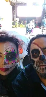 Day of the Dead face paint celebration with vibrant colors.