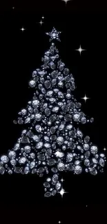 Diamond Christmas tree on a black background, perfect for mobile wallpaper.