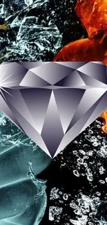 Diamond with fiery and icy background wallpaper.