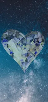 Crystal heart floating against a galaxy background.