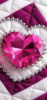 Pink diamond heart on quilted background wallpaper.
