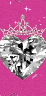 Diamond heart with crown on pink background wallpaper.