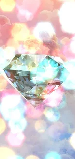 Shimmering diamond with pastel cloud background wallpaper.