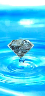 Sparkling diamond on vibrant blue water background.