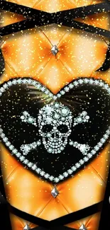 Orange and black wallpaper with diamond skull design.