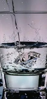 Diamond splash in water mobile wallpaper with glass and reflection.