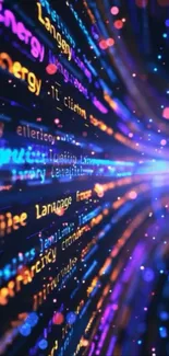 Vibrant digital code stream with dynamic colors and motion.