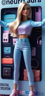 Digital creator figure in a pastel-themed box with accessories.