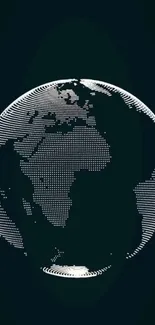Digital abstract earth with glowing patterns on a black background.