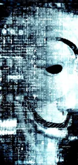 Mysterious cyber mask on digital background wallpaper.