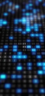 Dynamic wallpaper with glowing blue numbers on a digital grid.