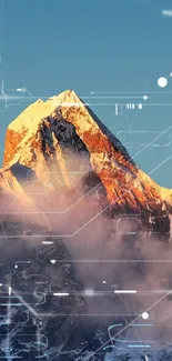 Digital mountain landscape with futuristic design.