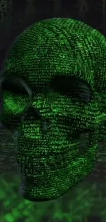 Digital skull with green matrix numbers.