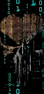 Edgy skull wallpaper with digital green numbers.