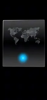 Luminous digital world map on black wallpaper with glowing blue light.