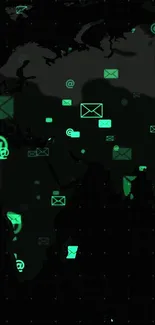 Futuristic digital world map wallpaper with glowing icons.