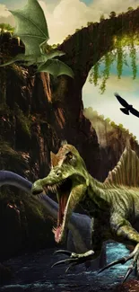 Dinosaur wallpaper with prehistoric setting and dynamic creatures.