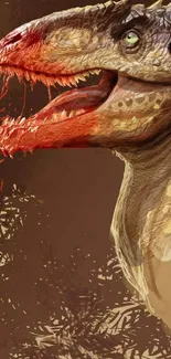 A fierce dinosaur gazing with open mouth, displaying detailed textures and colors.