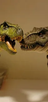 Realistic T-Rex dinosaur figures in a dynamic display for mobile wallpaper.