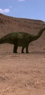 Dinosaur roaming in a vast desert under a clear sky.