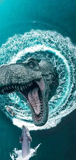 Epic dinosaur emerges in striking ocean scene wallpaper.