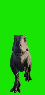 Dinosaur on a vibrant green background mobile wallpaper.