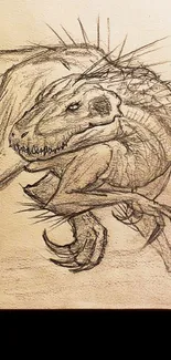 Intricate dinosaur sketch in pencil art, mobile wallpaper.