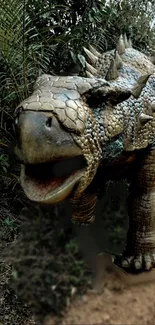 3D dinosaur in jungle setting wallpaper