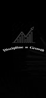 Motivational wallpaper with growth chart and 'Discipline = Growth' text on black background.