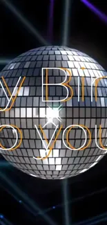 Disco ball birthday greeting with neon lights.