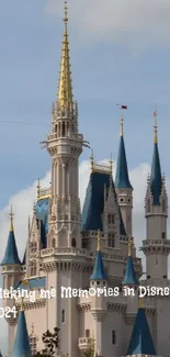 Disney castle with spires against a blue sky mobile wallpaper.