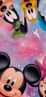 Colorful Disney characters wallpaper featuring beloved cartoon figures.