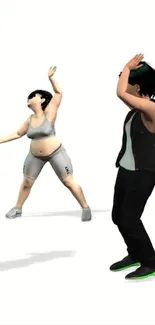 Animated characters in workout poses on a light background.