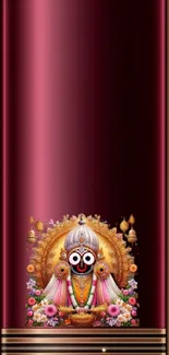 Jagannath abstract design mobile wallpaper with burgundy background.