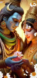 Artistic divine couple with flowers.