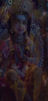 Vibrant artwork of a serene Hindu deity with intricate details.