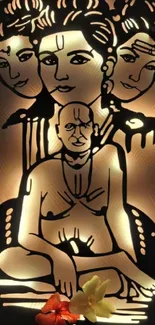 Illuminated artistic silhouette of divine figures.