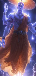 Mystical divine figure with aura in a fantasy setting mobile wallpaper.