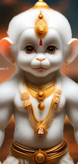 Divine Baby Hanuman adorned in gold jewelry against a blurred background.