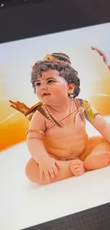 Vibrant artwork of Baby Krishna in sunset hues.