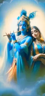 Divine blue deities in a serene artwork.