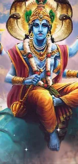 A vibrant wallpaper of a blue deity with spiritual elements.