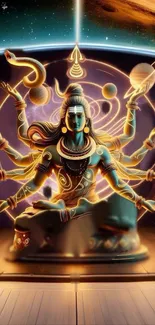 Vibrant cosmic Shiva with celestial background on mobile wallpaper.