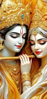 Divine couple artwork with golden hues creating a spiritual ambiance.
