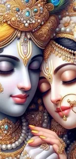 Divine couple with ornate details in an artistic mobile wallpaper.